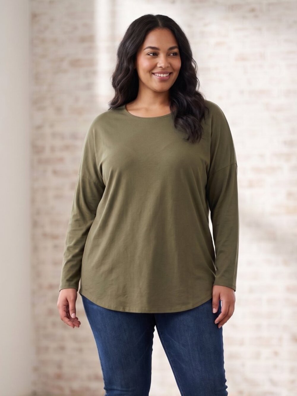NWOT | Olive Green Long Sleeve Relaxed Crew Neck Top Soft Earthy Basic | 1X
